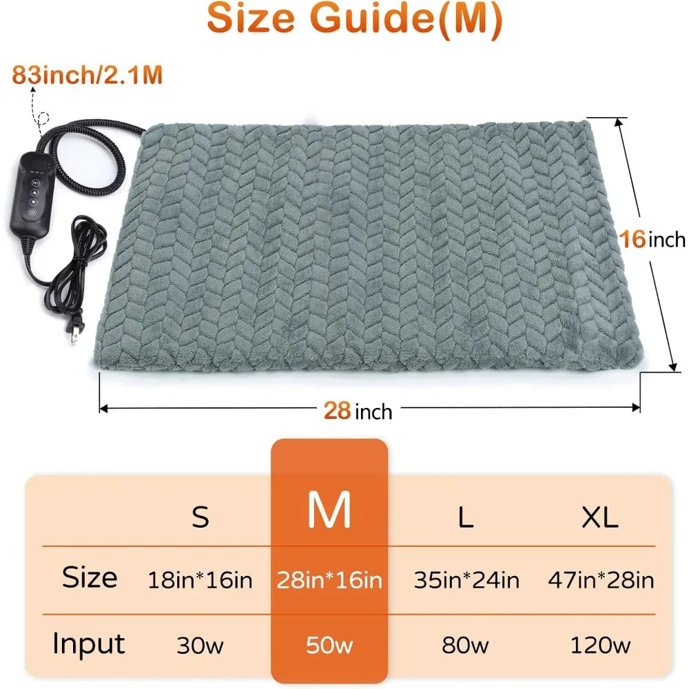 Pet Heating Pad, Waterproof Electric Dog Cat Heat Pad with Timer, Temperature Adjustable Heated Cat Bed for Winter, Auto Power-