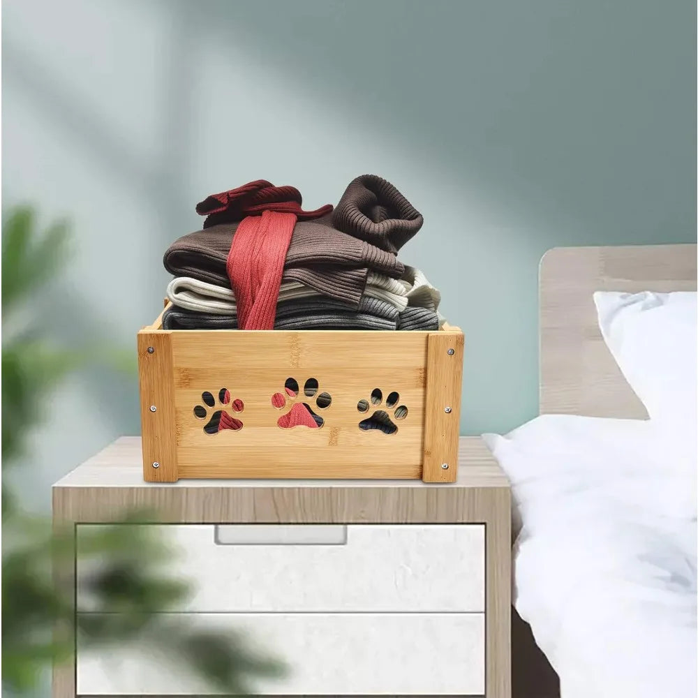 Woof & Whiskers Wooden Toy Chest – Pet Storage Crate wooden dog toy box, pet Food Box wooden storage crates suitable for storing cat and dog toys, dog clothes,
