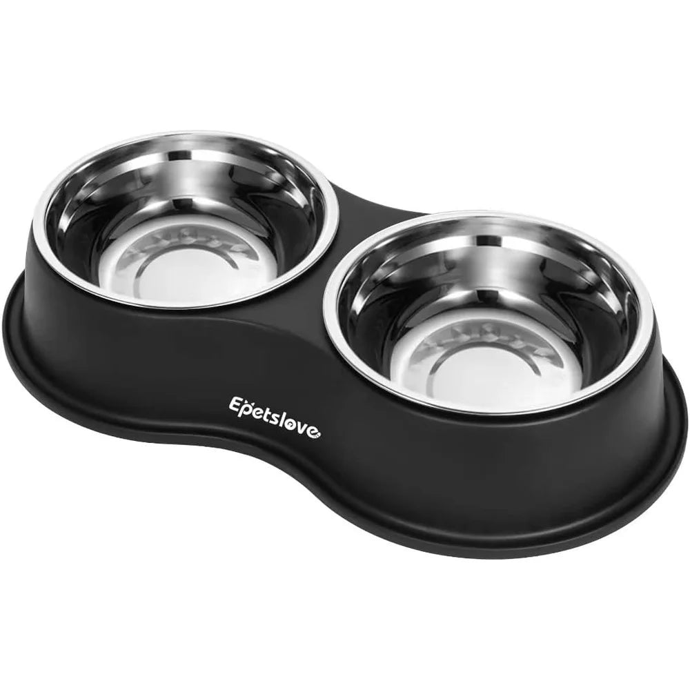 Double Dog Bowls Stainless Steel Non-Slip Resin Feeding Station Pet Water Food Feeder Medium Dogs Cats Puppies Anti-Skid