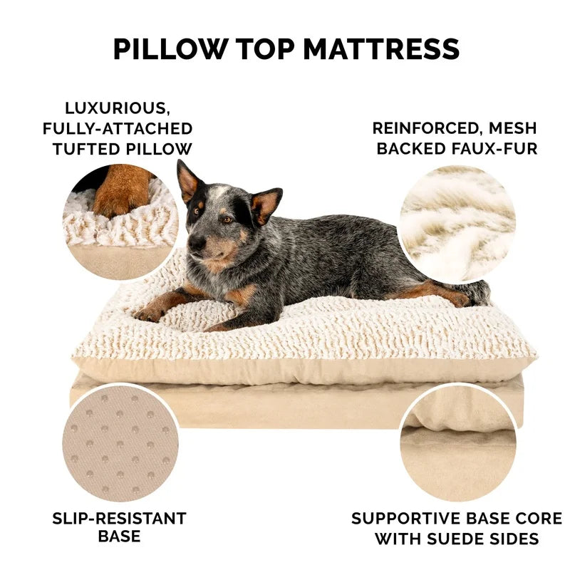 Orthopedic Dog Cat Bed Faux Fur Pillow Top Non-Slip Supportive Mattress Easy Clean Soft Bedding