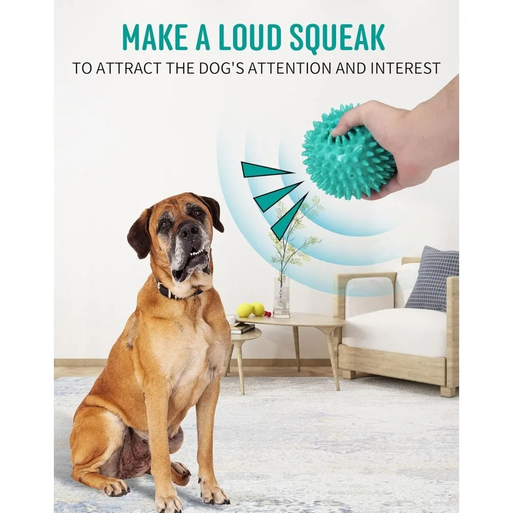 Heavy Duty Squeaky Dog Ball for Medium Large Dogs, Spikey Dog Ball Toys for Clean Teeth and Training