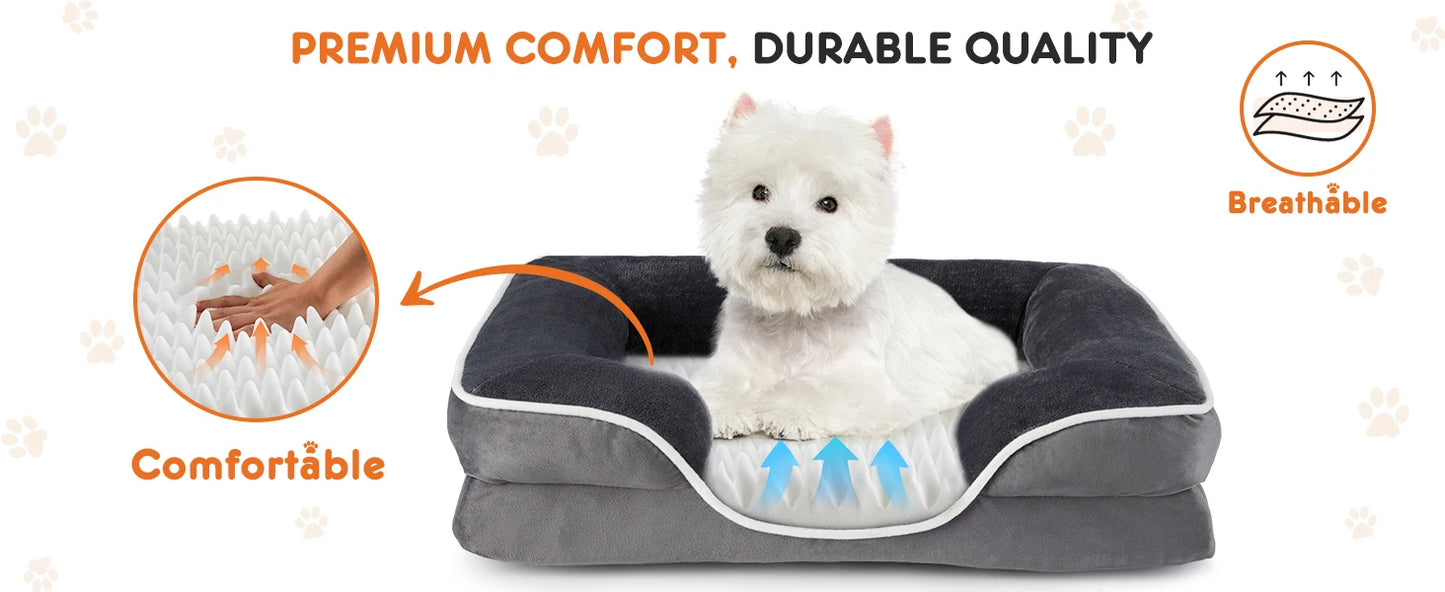 Orthopedic Dog Bed Memory Foam Pet Bed for Small Dogs & Cats with Washable Removable Cover Non-Slip Base Waterproof Liner