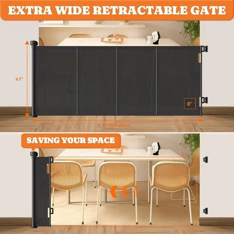 Retractable Baby Gates Extra Wide, 41" Tall Extends up to 71" Wide, Dog Gate Indoor with Cat Door for Stairs, Pet Gate
