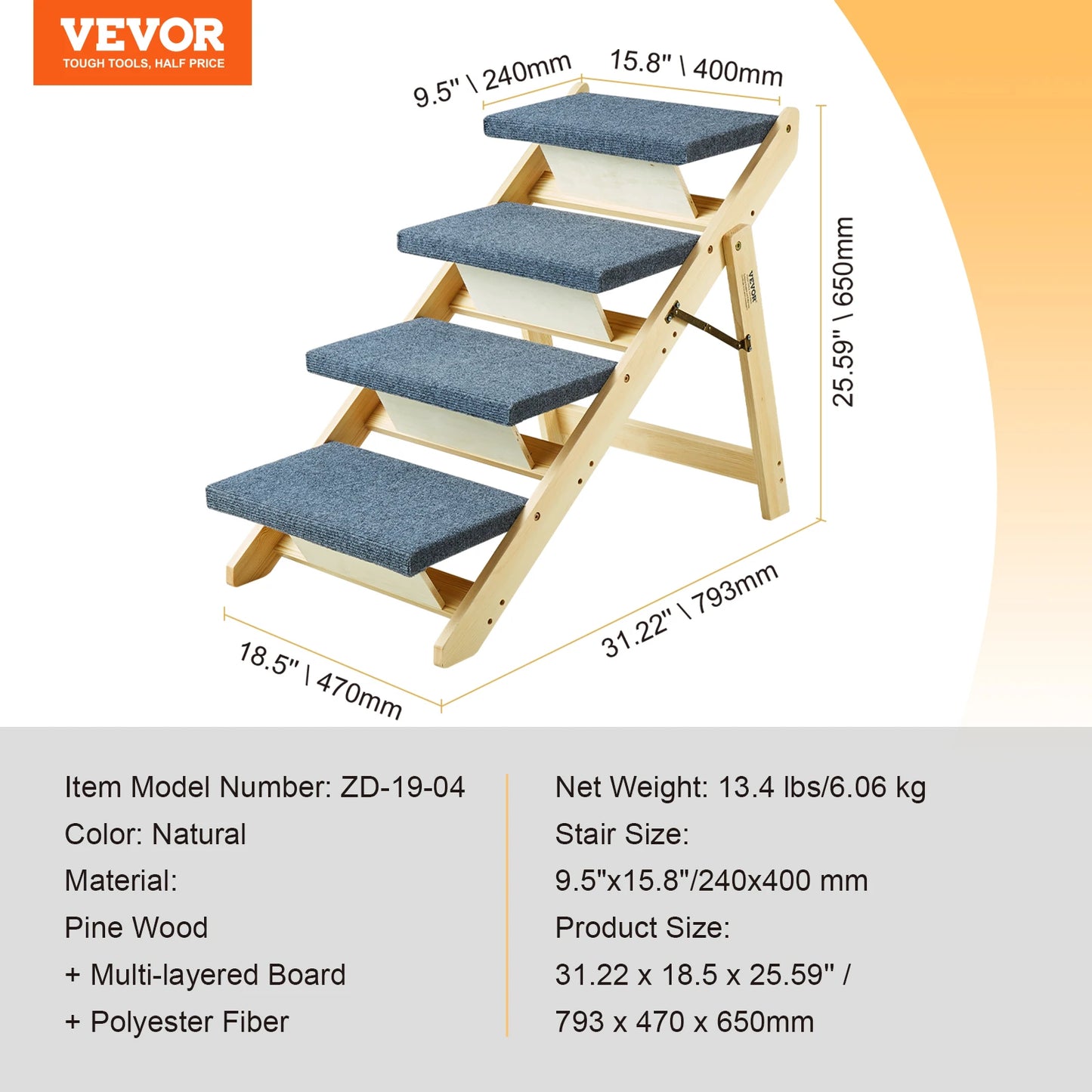 SucceBuy Wooden Pet Steps and Ramp Combo 2-in-1 Design Foldable Access for Beds Steps Structure for Pets of Small to Large Size