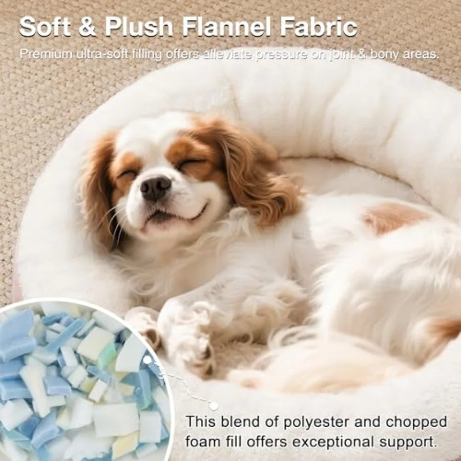 Round Donut Cat and Dog Cushion Bed 25in for Small or Medium Dogs AntiSlip and WaterResistant Bottom Soft Durable Fabric Pet Be