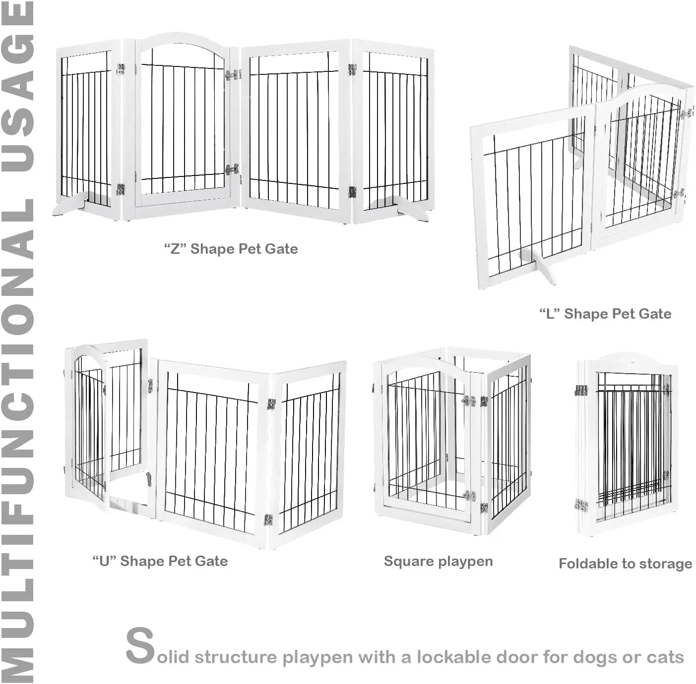 96-inch Extra Wide 30-inches Tall Dog Gate with Door Walk Through, Freestanding Wire Pet Gate for The House, Doorway, Stairs