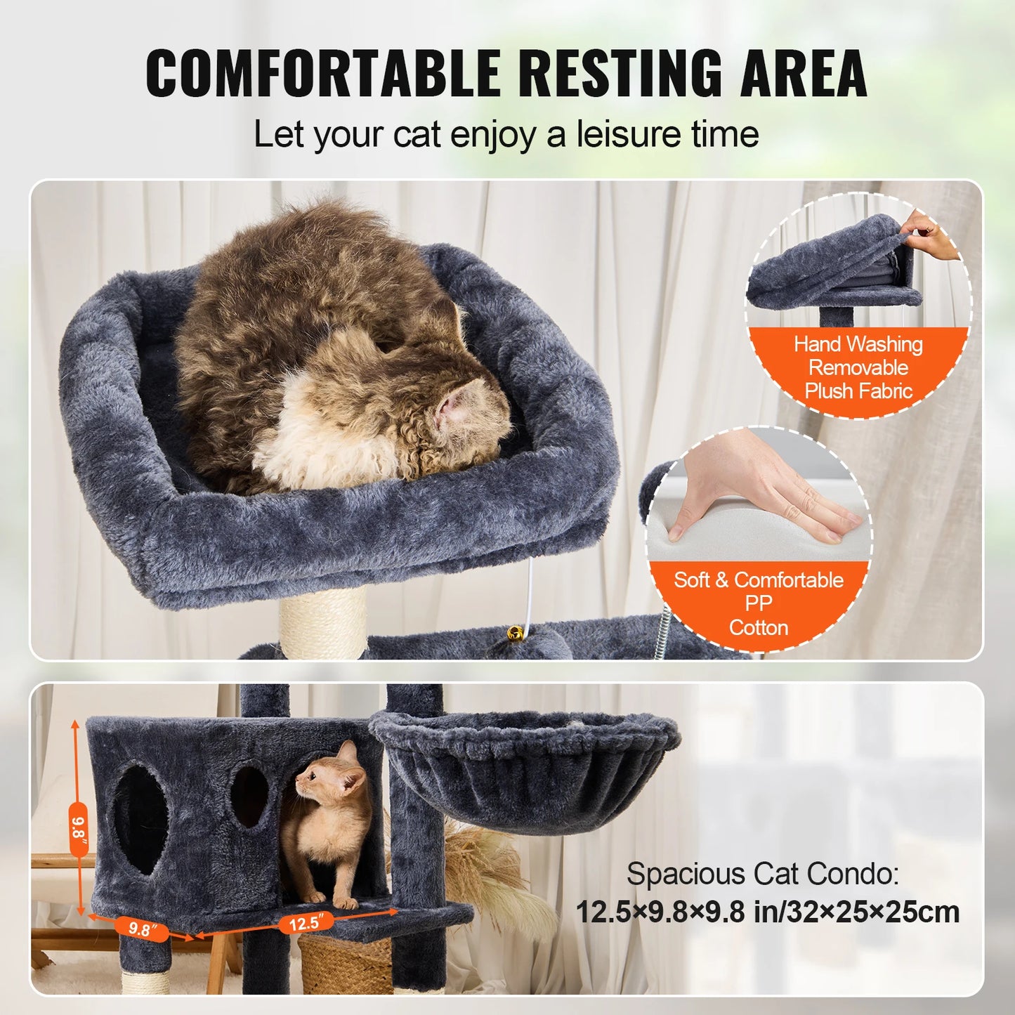 Cat Tree for Indoor Cats 45.2" Cat Tower with Cat Condo Sisal Scratching Post Hammock Top Perch Jumping Platforms Dark Grey