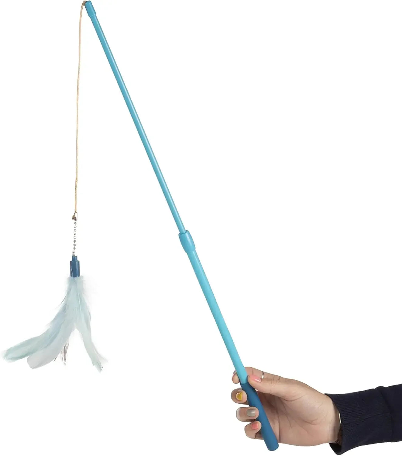 Feather Wand Cat Toy, Extendable Up to 24" - Blue, One Size