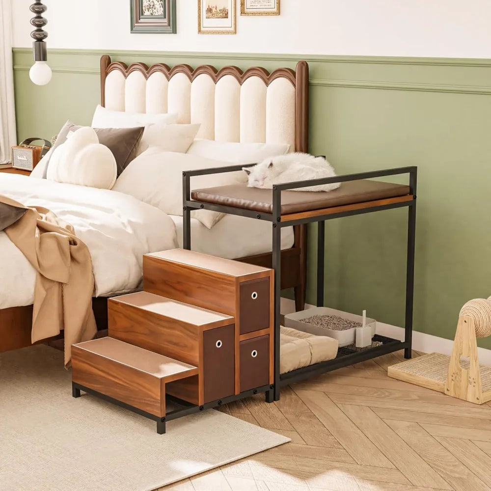 Dog Window Perch, Pet Bunk Bed with Multi-Level Platform, Non-Slip Cat Window Perch with Stroage Drawers, Dog Perch to Look Out