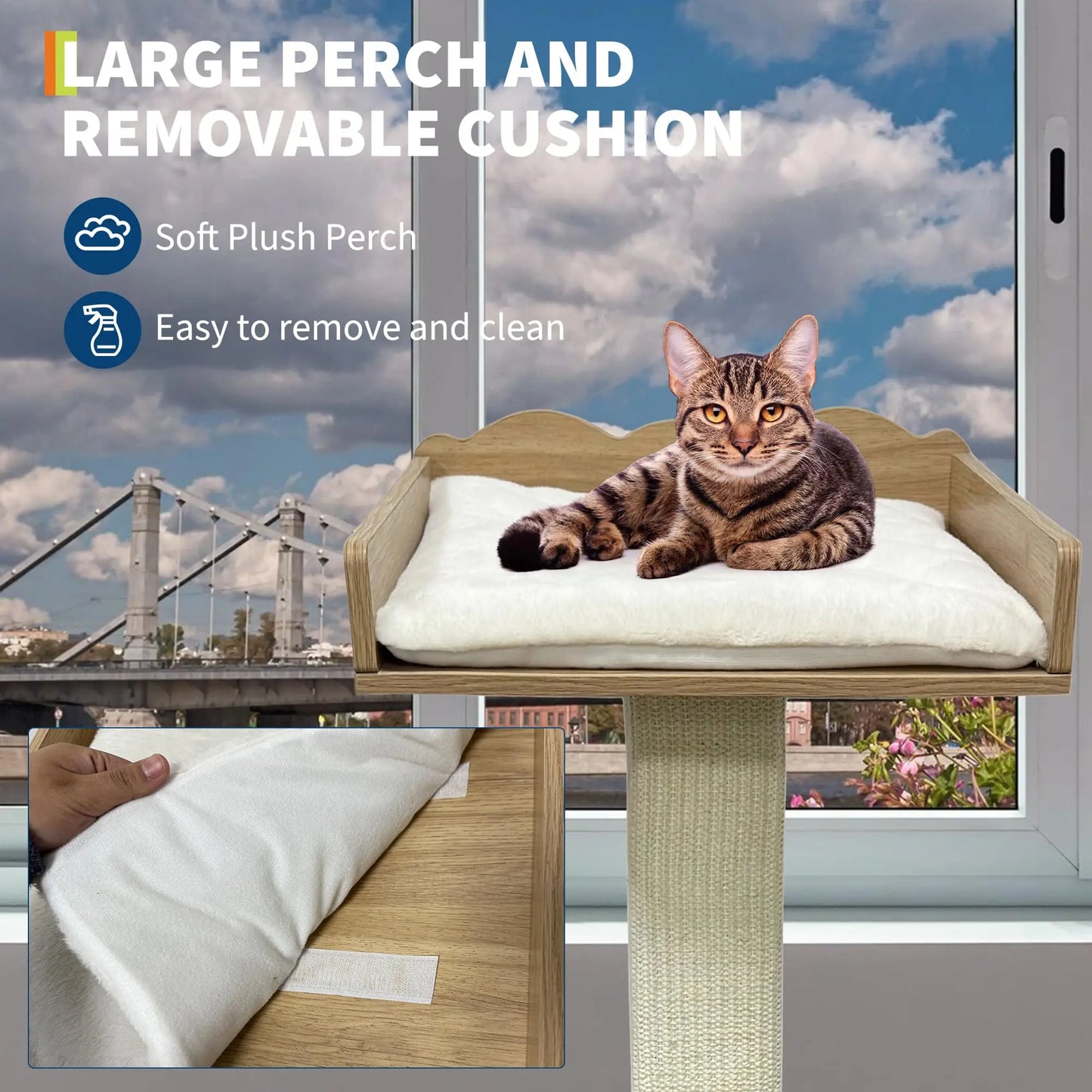 Window Cat Tree Cat Perch with Tall Scratching Posts and 2 Platforms, 40" Sisal Climbing Kitten Tree Hammmock with Suction Cups,
