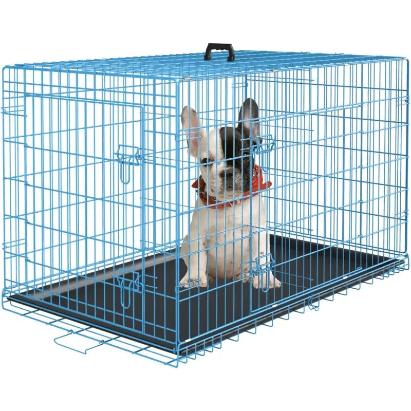 Large Dog Crate Kennel for Medium Large Dogs Metal Dog Cage Double-Door Folding Travel Indoor Outdoor Puppy