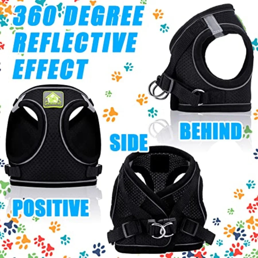 6 Pcs Small Dog or cat Harness with Retractable Leash and Bowknot Pet Collar Set for Small Dogs and Cats Soft Mesh Padded Vest Harness