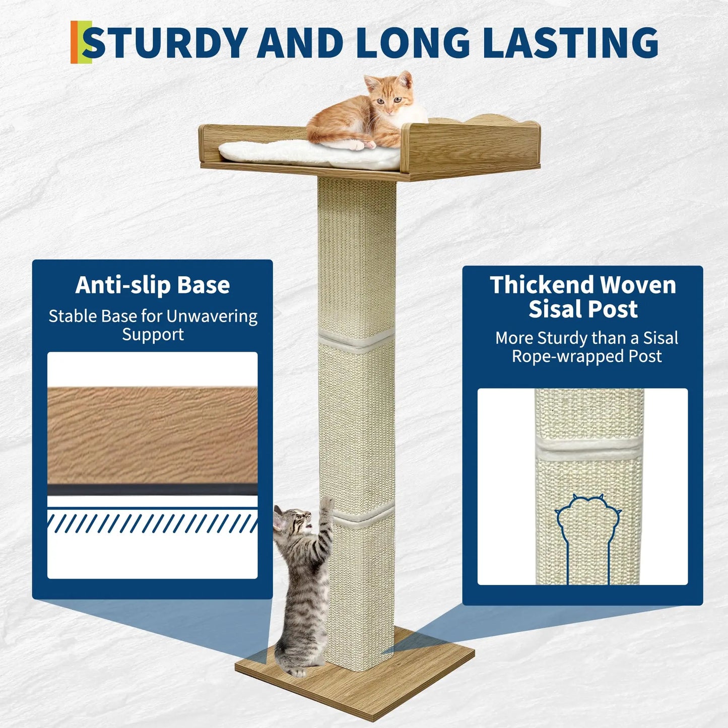 Window Cat Tree Cat Perch with Tall Scratching Posts and 2 Platforms, 40" Sisal Climbing Kitten Tree Hammmock with Suction Cups,