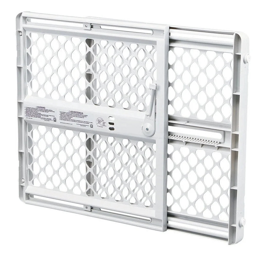Universal Plastic Pet Gate Expandable Pressure Mount 26in to 42in 5 Ways Usage Durable Rounded Edges Safety Barrier