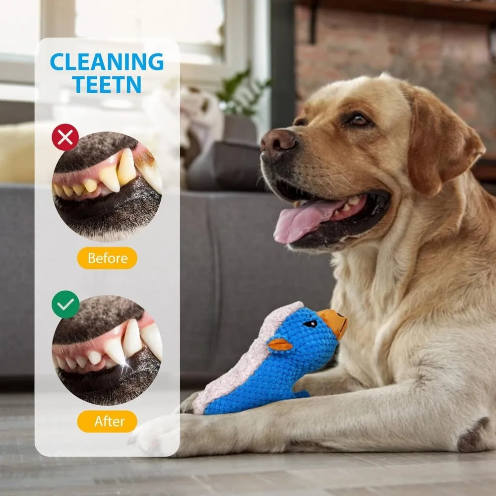 Dog Plush Toys for Aggressive Chewers, Indestructible Dog Squeaky Toys with Crinkle Paper, Durable Teething Chew Toys for Medium