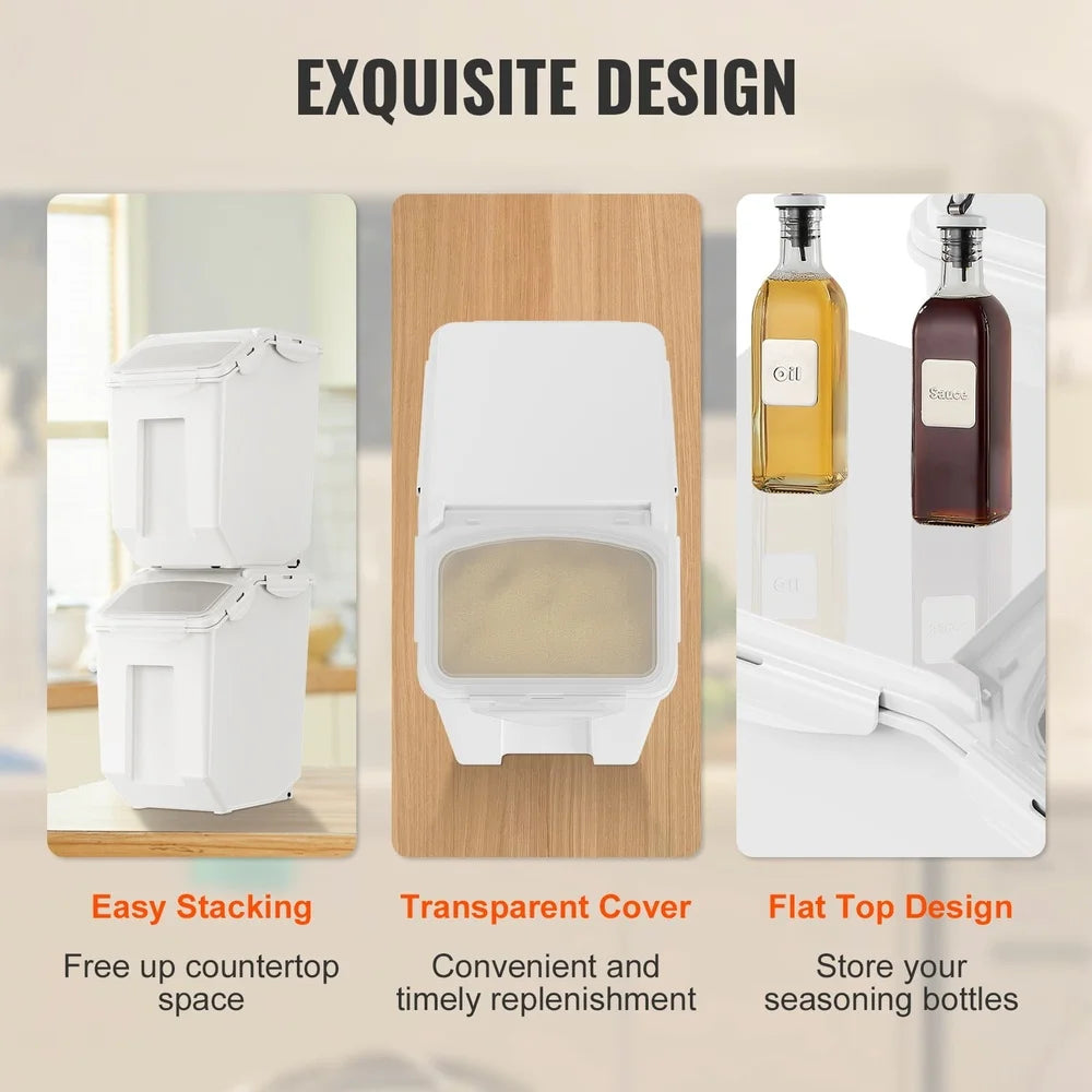 Food Storage Container Set 15L Airtight Dog Pet Food Bins with Measuring Cups Wheels Clear Lid PP Durable Moisture Proof 2 Pack