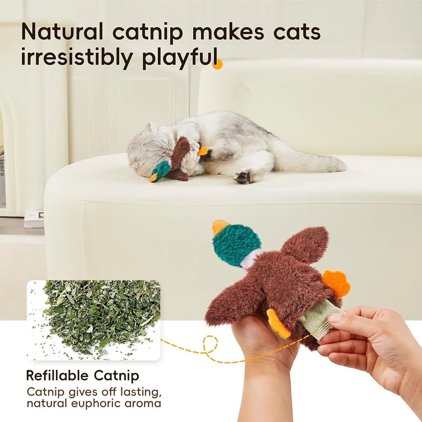 Cat Toys Catnip Crinkly Sound 2 Pcs, Mess-Free Stuffless Kitten Toy, Durable Feline Bite Interactive Kicker Toys for Ca
