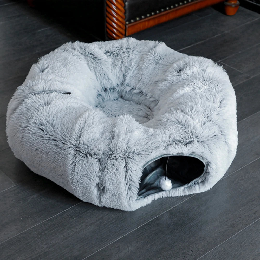 Cat Tunnel Bed with Mat Big Tube Playground Toy Soft Plush Material Full Shape Non-slip for Kitten Cat Puppy Playing 84cm/33.07"