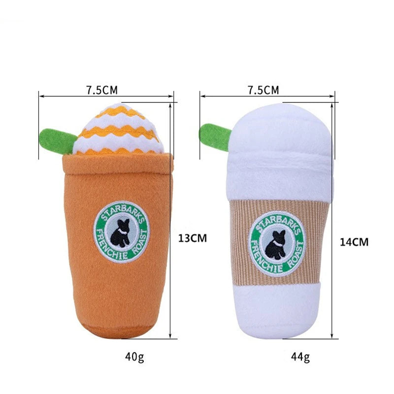 Pet Dog Cat Plush Chew Squeaky Dog Toy Coffee Cup Design Fleece Durable Chewing Interactive Pet Molar Toy Play Dog Accessories