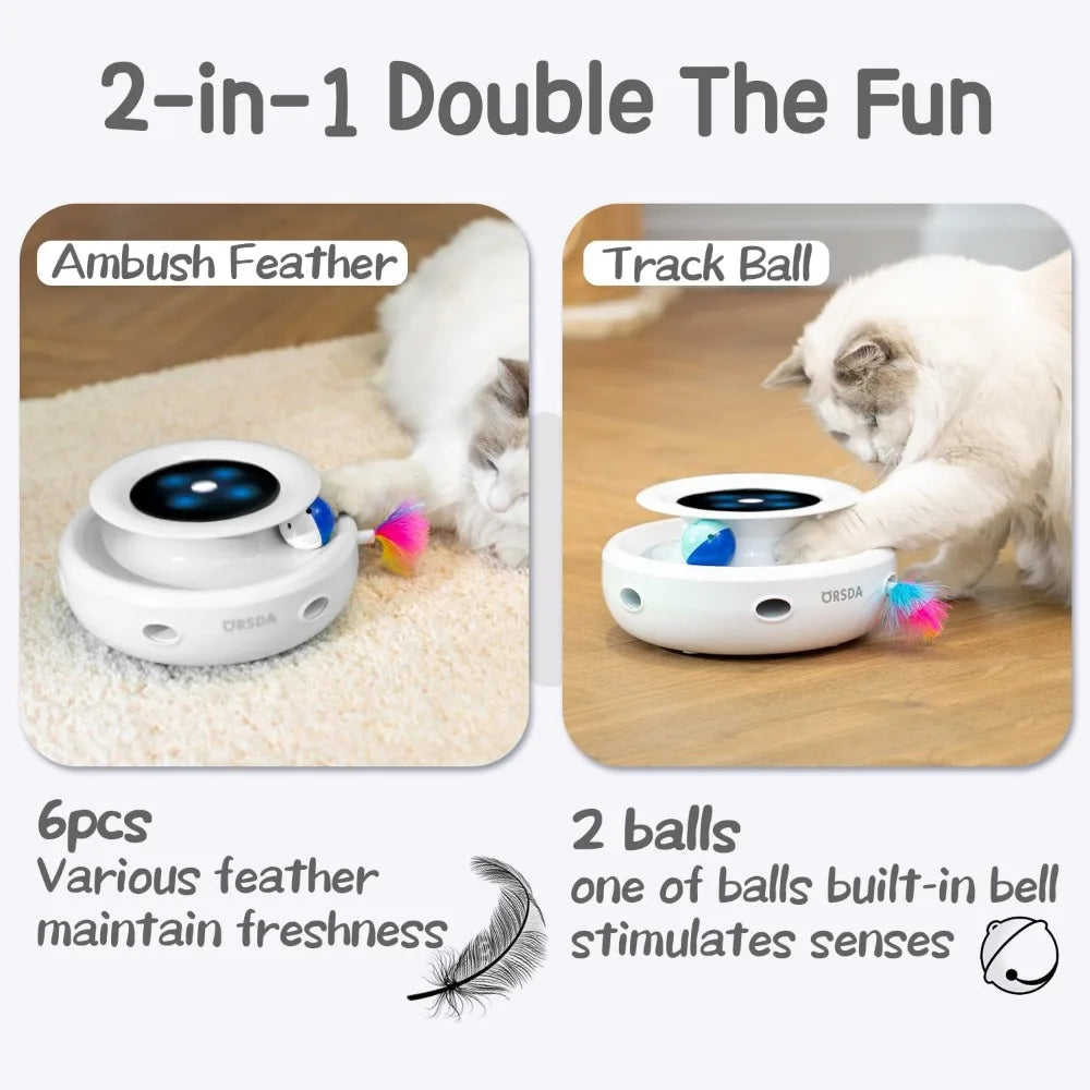 2in1 Interactive Toys for Indoor Cats, Timer Auto On/Off, Cat Toy Balls & Ambush Electronic Cat Mice Toy for Entertainment