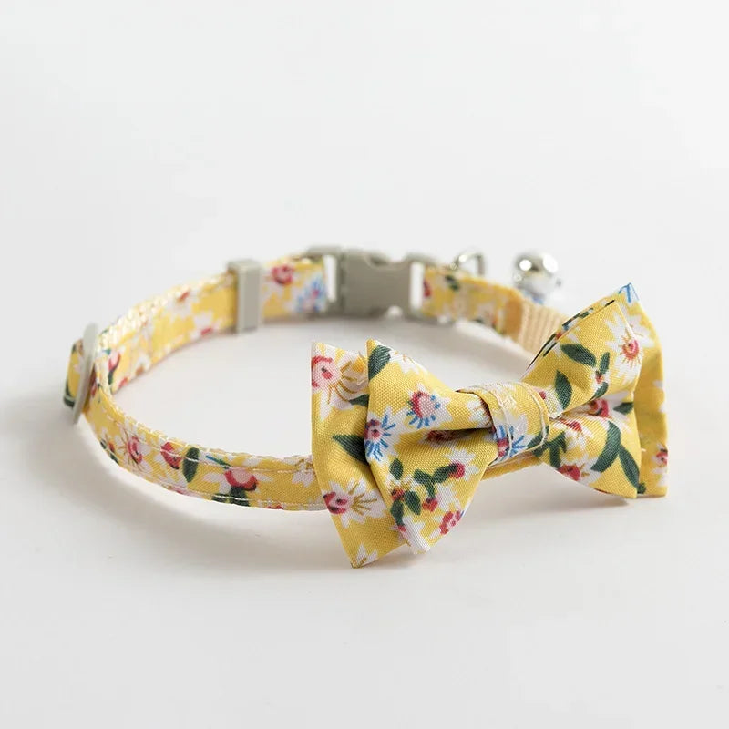 Dog Middle Pink Cat Blue Neck Lovely for Strap Collar Bowknot Tie Print Cotton Cute Fabric Sunflower Small Pet Daisy Dog Bow