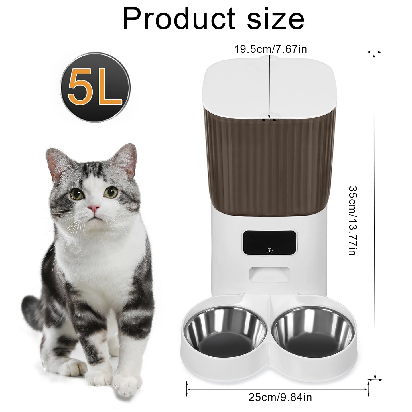 Pet Feeder with Dual Bowls, WiFi APP Remote Control Cat Food Dispenser, Timed Quantitative Battery & USB Power Supply Dog Feeder