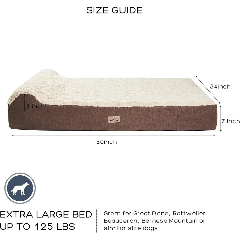 Large Dog Orthopedic Memory Foam Bed - 7 Thick, Removable Cover, Waterproof Liner, 50L x 34W x 10H, Khaki Plush