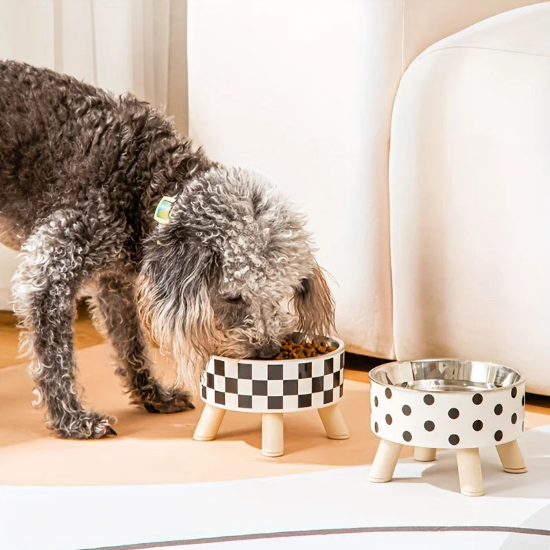 1pcsElevated stainless steel cat bowl with neck protection design - anti slip, anti pointed feeding tray for cats, cat food bowl