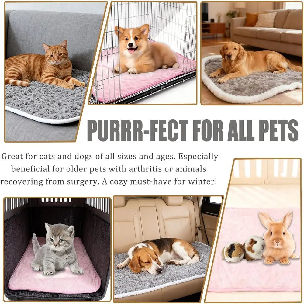 2-Pack (Pink + Gray) Self-Warming Cat Mat Self-Heating Dog Mat Warm Pet Pad Reflective Heating Pet Bed Waterproof and Washable S