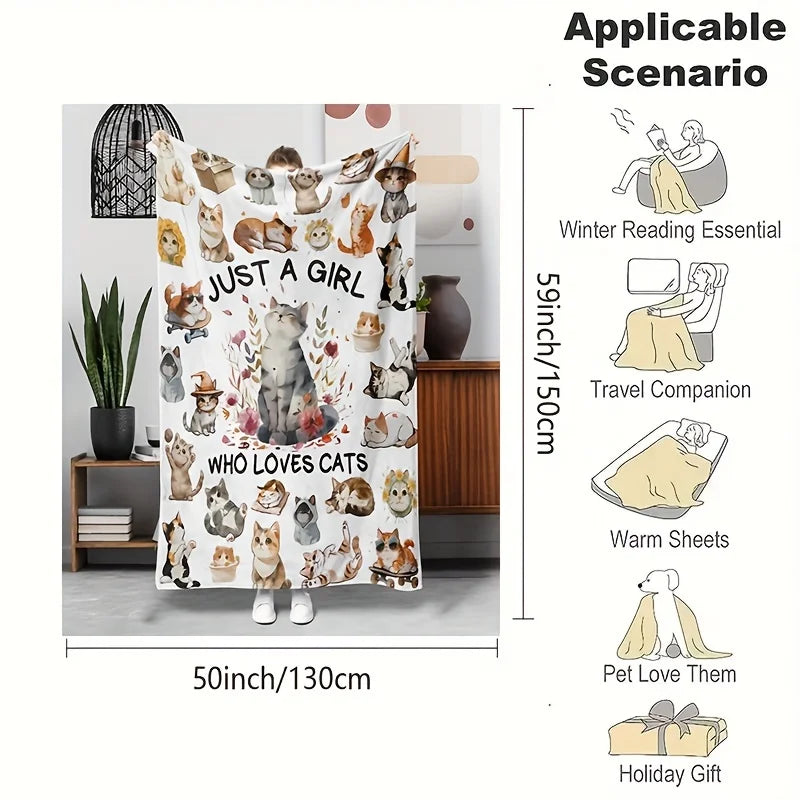 1pc Cozy Flannel Blanket with Adorable Cat & Dog Design – Soft, Warm, and Tear-Resistant Throw for Sofa, Bed, or Office – Perfec