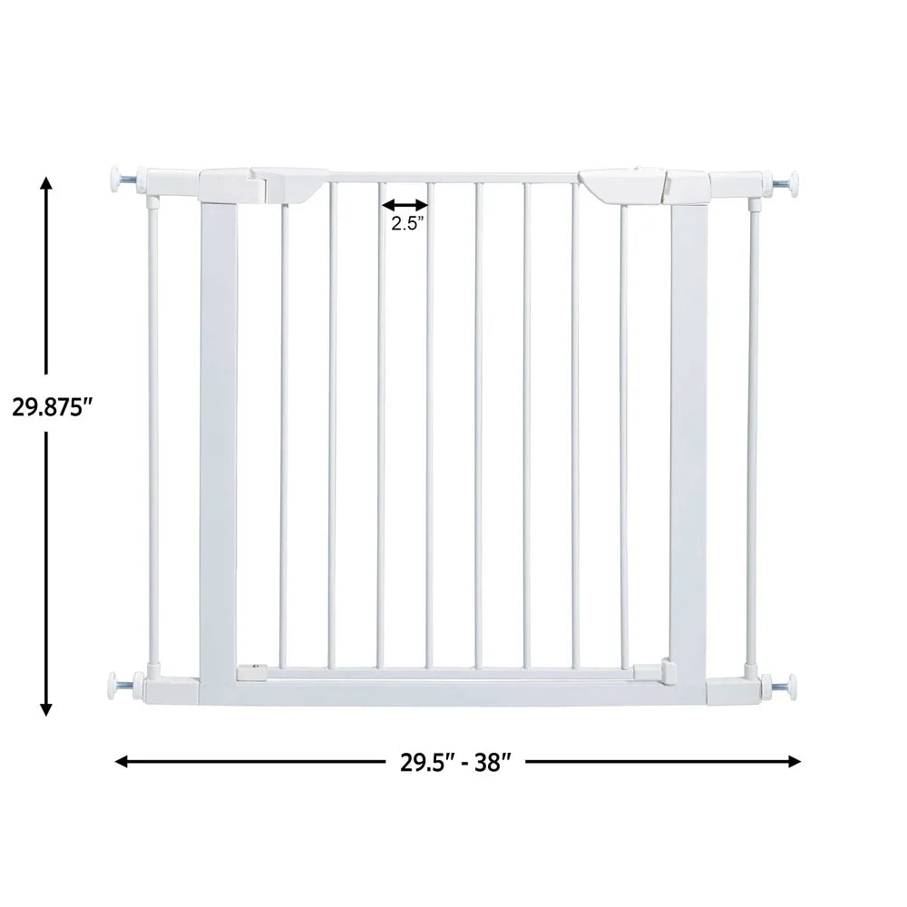 Walk-Through Steel Pet Gate Pressure Mounted Expandable Dog Gate Durable Secure Spring-Loaded Latch Easy One-Handed Operation