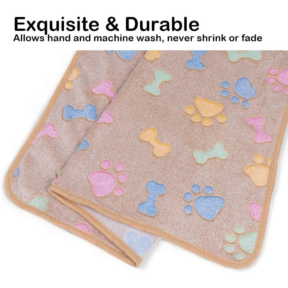 1 Pack 3 Dog Blankets, Soft Fluffy Fleece Pet Blanket Warm Sleep Mat Paw Print Design Puppy Kitten Throw Blanket Doggy Mat Blan
