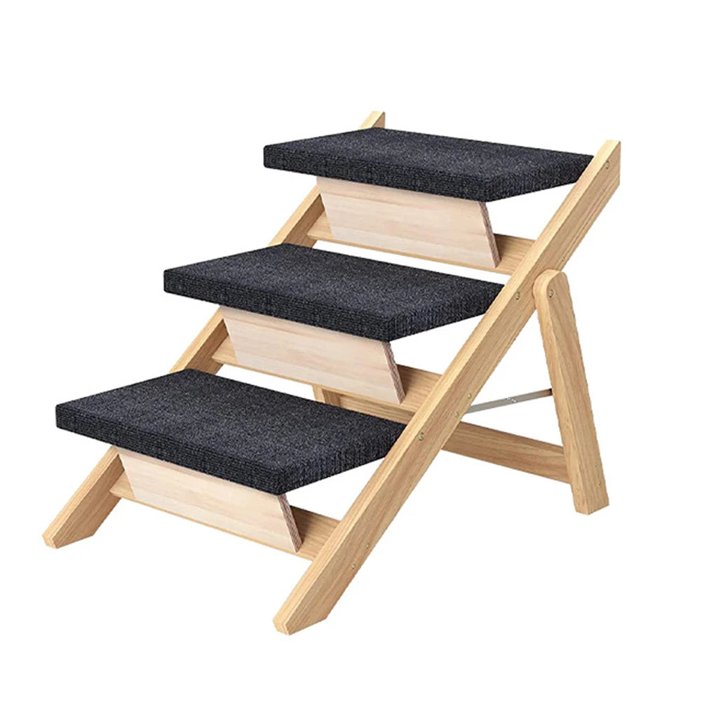 Outdoor Steps Wooden Cat Climbing Ladder Foldable Portable Pet Ladder Carpeted Ramp Ladder for Small Animals Climbing