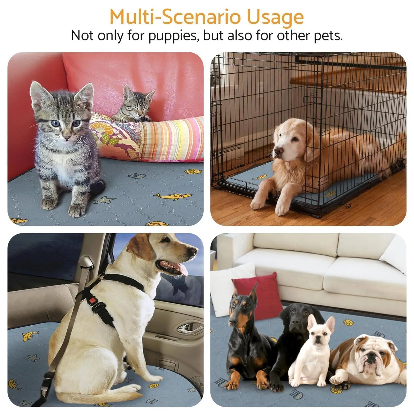 Reusable Washable Pee Pads for Dogs,1 Pack Puppy Pads 72x72 Super Absorbent,Waterproof,Non-Slip Training Pads with Shark Print