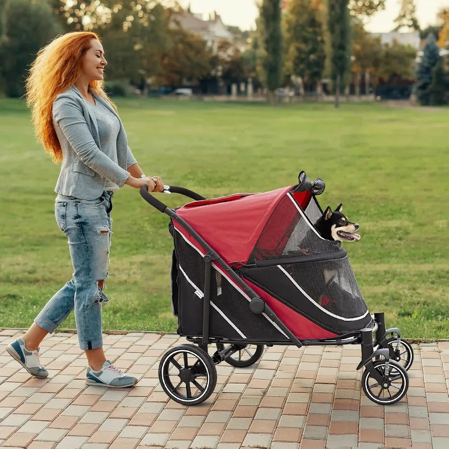 Dog Stroller for Medium Large Dogs OneClick Folding Extra Large Pet Stroller for 2 Dogs with Storage Pocket Shock Absorption Up