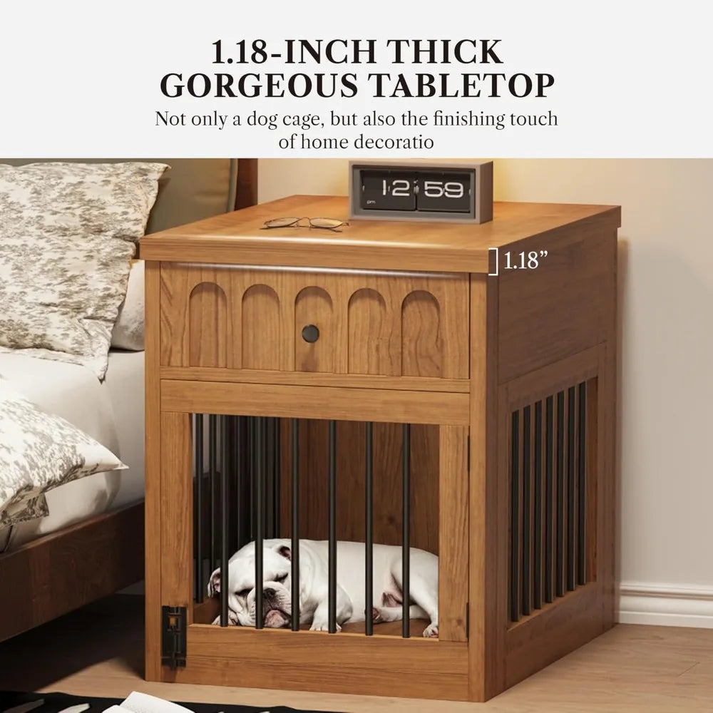 Dog Crate Furniture for Small Dogs, Wooden Dog Kennel with Drawer, Indoor Pet Crate End Table with 1.18-inch Tabletop, Decorativ
