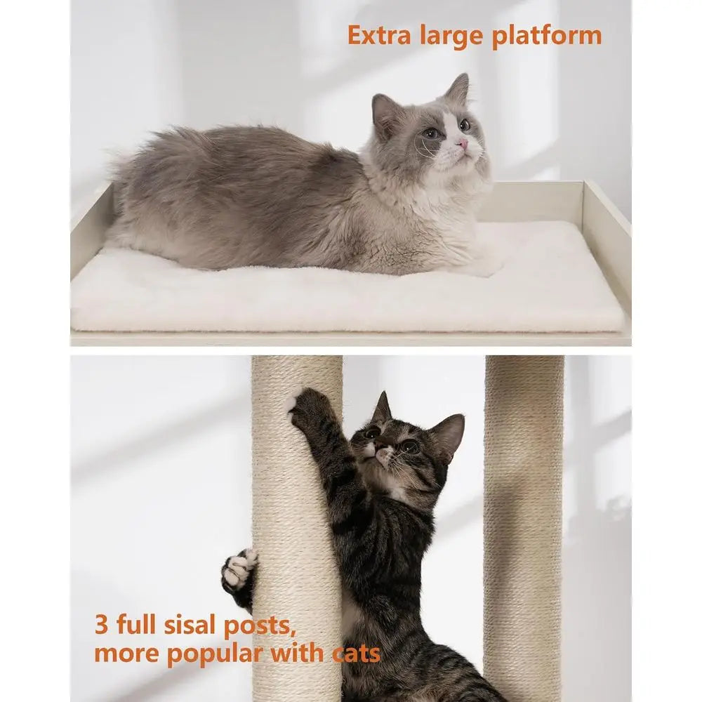 Large Indoor Cat Tower, Modern 43.7 Cat Condo with Scratching Post, Perch, Removable Pads, White