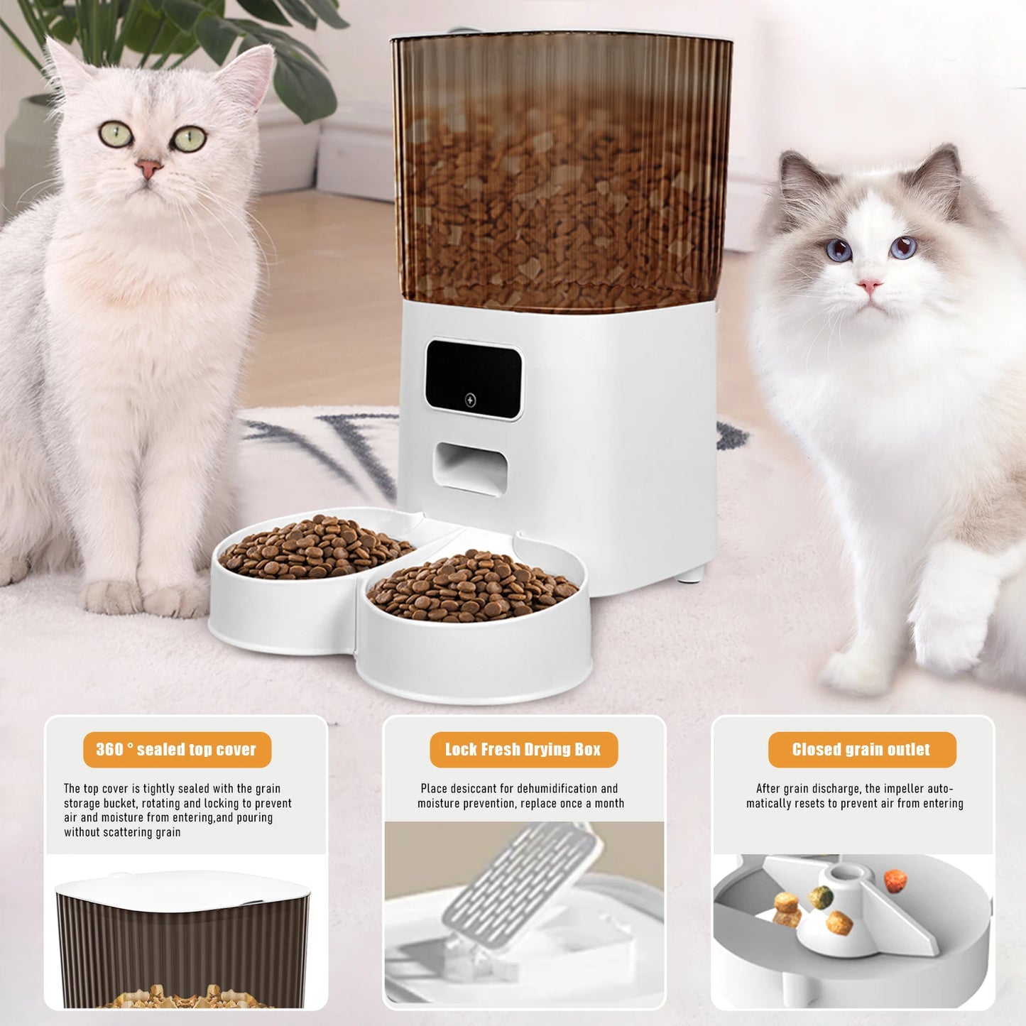 Pet Feeder with Dual Bowls, WiFi APP Remote Control Cat Food Dispenser, Timed Quantitative Battery & USB Power Supply Dog Feeder