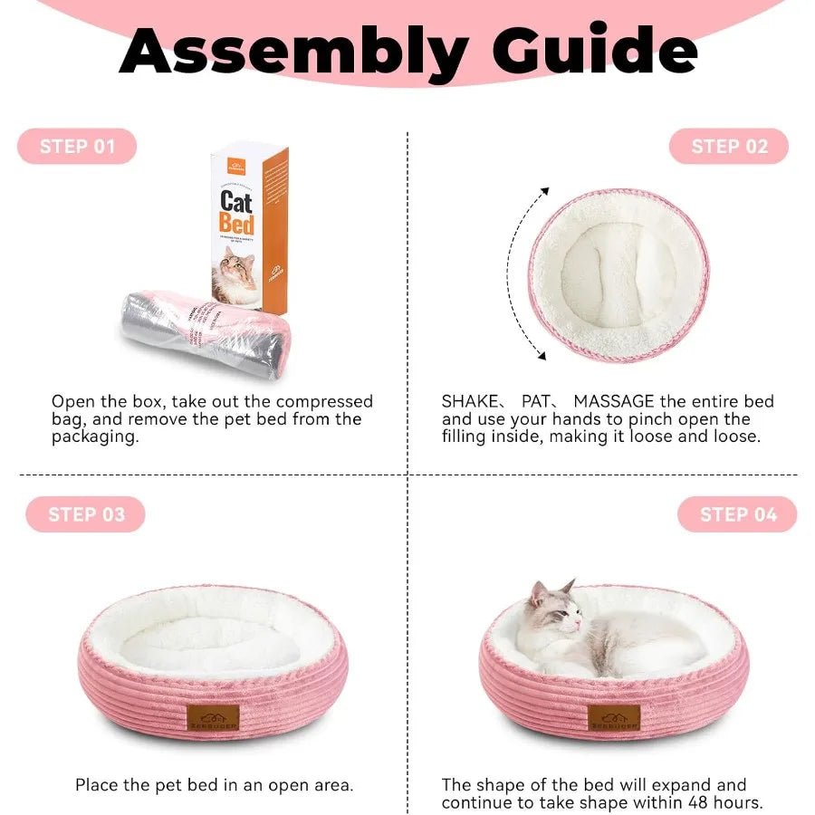 20in Washable Round Donut Cat Bed for Indoor Cats and Small Dogs Puppy Kitten AntiSlip Bottom Calming Comfort Pet Bed Ideal for