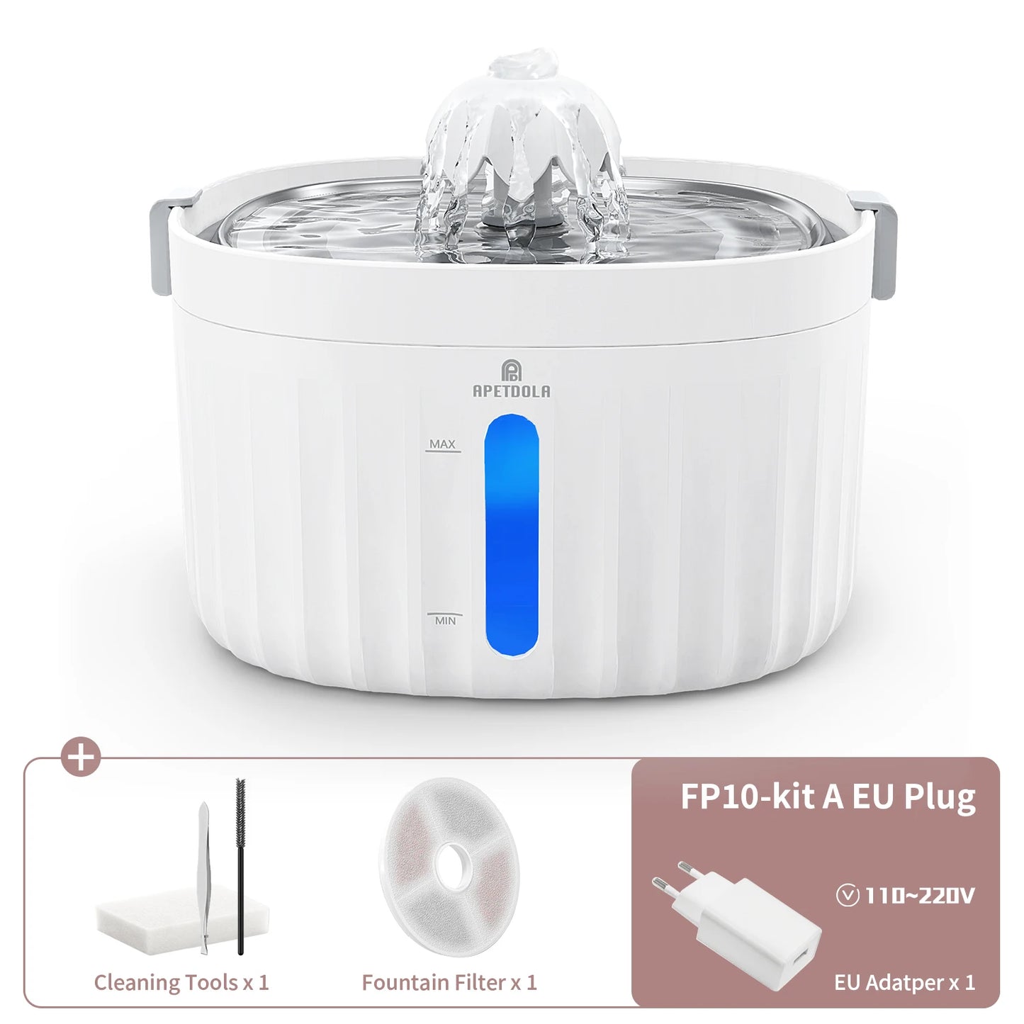 Cat Water Fountain Automatic Pet Water Dispenser for Cats Dogs with Stainless Steel Tray 6-level Filtering System fp10