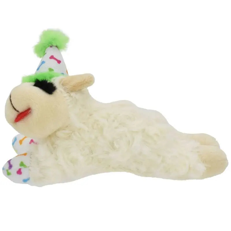 Birthday Lamb Chop Dog Toy Plush Squeaky 6 Inch Small Puppy Interactive Play Cuddle Party Hat Confetti Fun Soft Pet