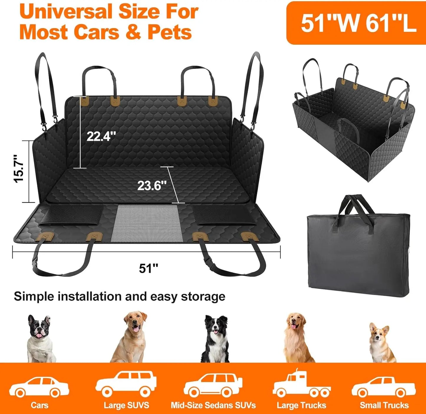 Waterproof Pet Travel Accessories Foldable Dog Car Seat Car Pet Seat Safety Hammock Trunk Mat Car Rear Back Seat Protector