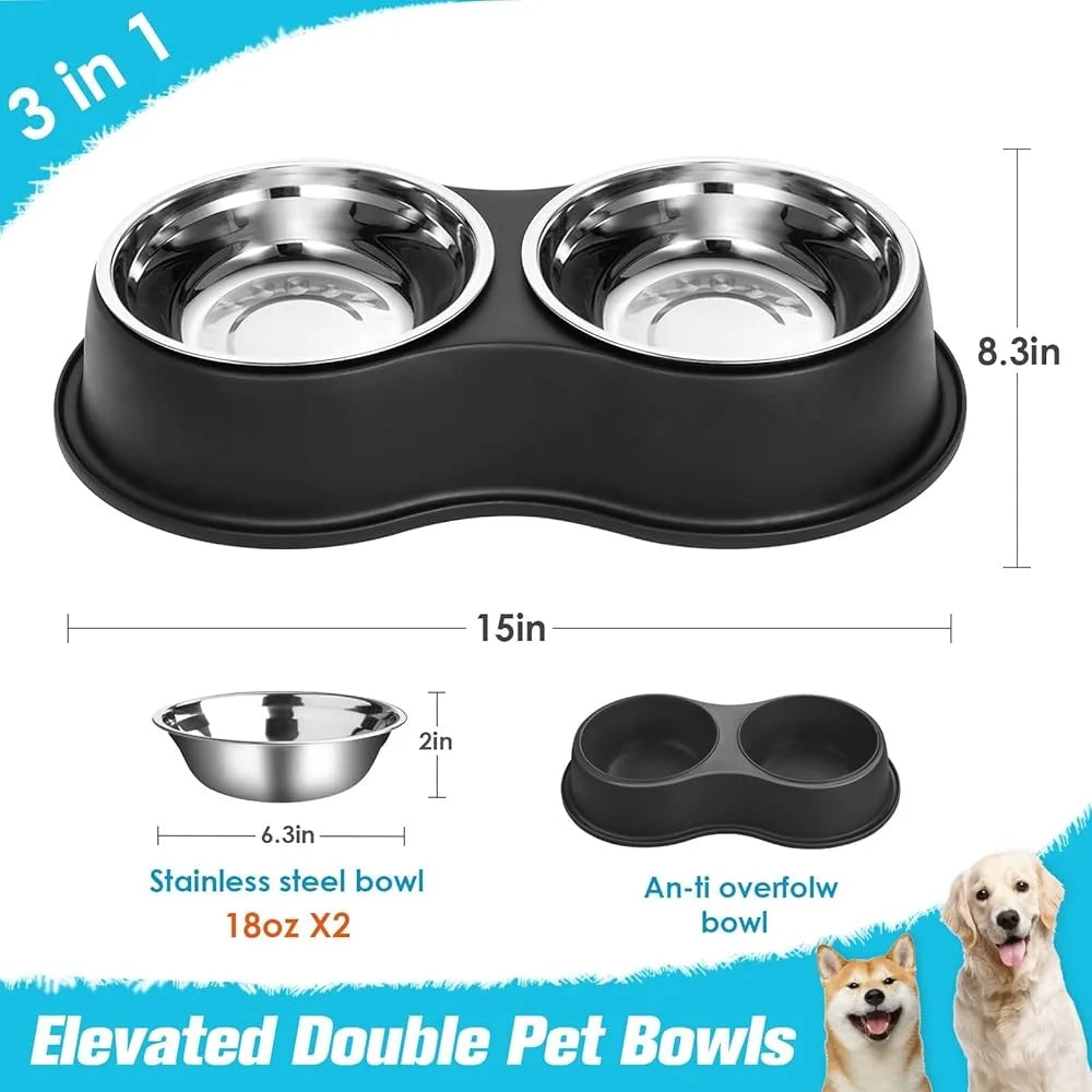 Double Dog Bowls Stainless Steel Non-Slip Resin Feeding Station Pet Water Food Feeder Medium Dogs Cats Puppies Anti-Skid