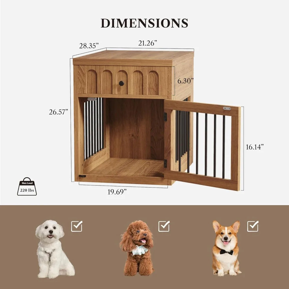 Dog Crate Furniture for Small Dogs, Wooden Dog Kennel with Drawer, Indoor Pet Crate End Table with 1.18-inch Tabletop, Decorativ