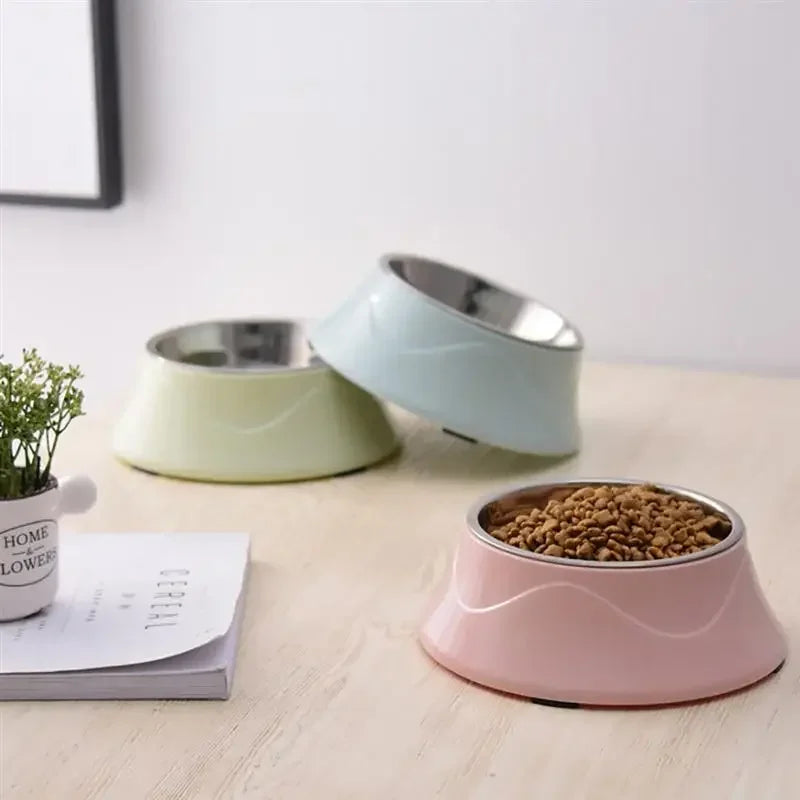 Pet Feeding Dishes Non-slip Base Stainless Steel Color Spray Paint Pet Dog Bowls Puppy Cat Food Drink Water Feeder Pet Supplies