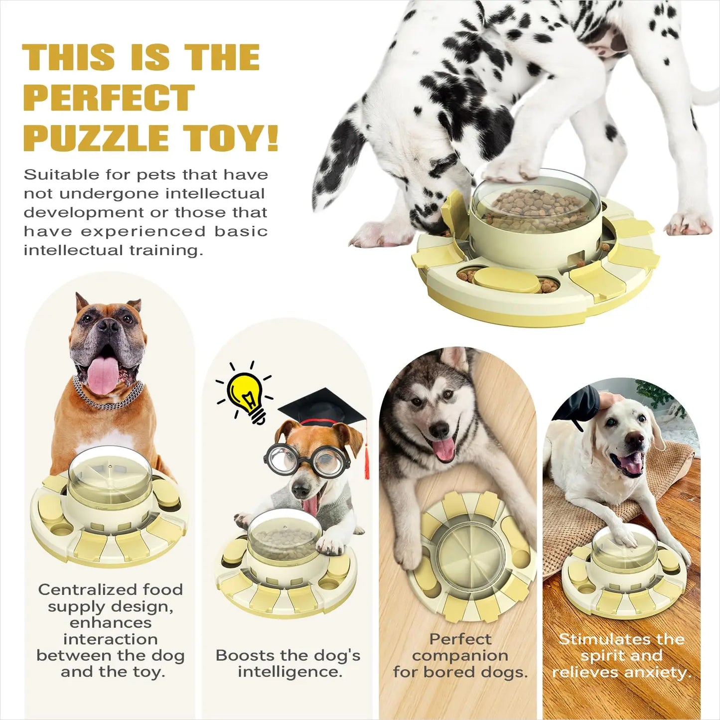 Dog Puzzle Toys w/Button Mind Games Level 2 in 1 Food Dispenser Slow Feeder Treat Puzzles Puppy Mental Stimulation Game