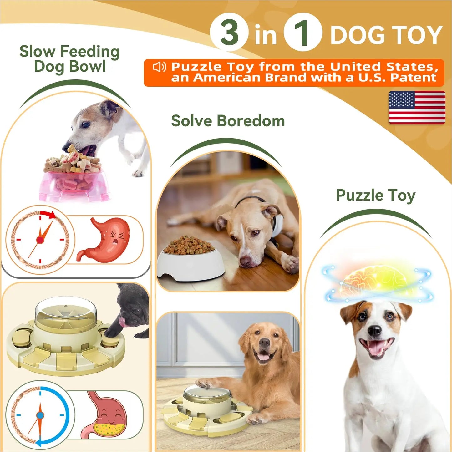 Dog Puzzle Toys w/Button Mind Games Level 2 in 1 Food Dispenser Slow Feeder Treat Puzzles Puppy Mental Stimulation Game