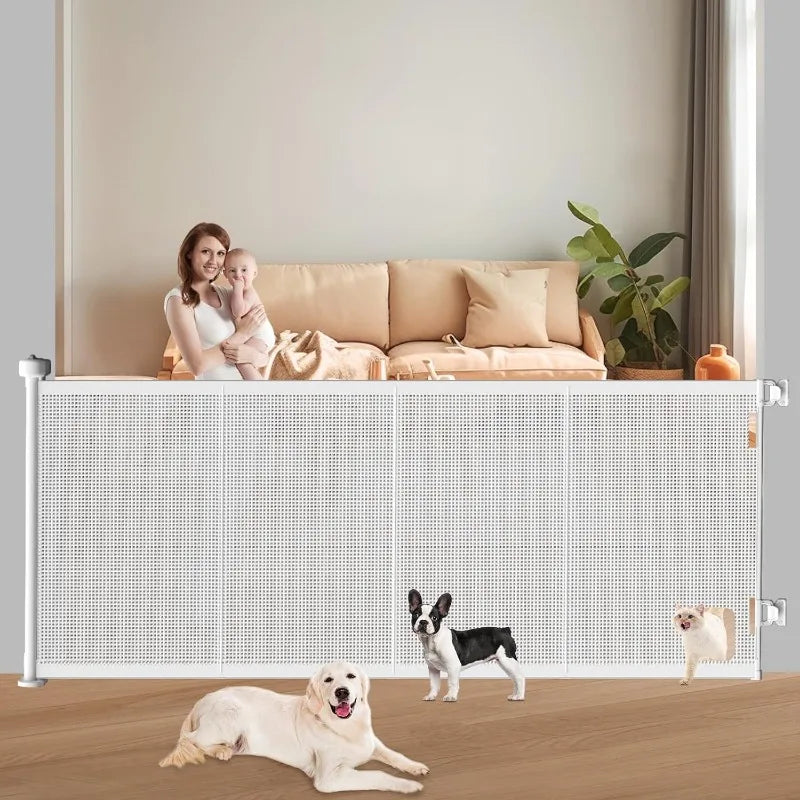 Retractable Baby Gates Extra Wide, 41" Tall Extends up to 71" Wide, Dog Gate Indoor with Cat Door for Stairs, Pet Gate