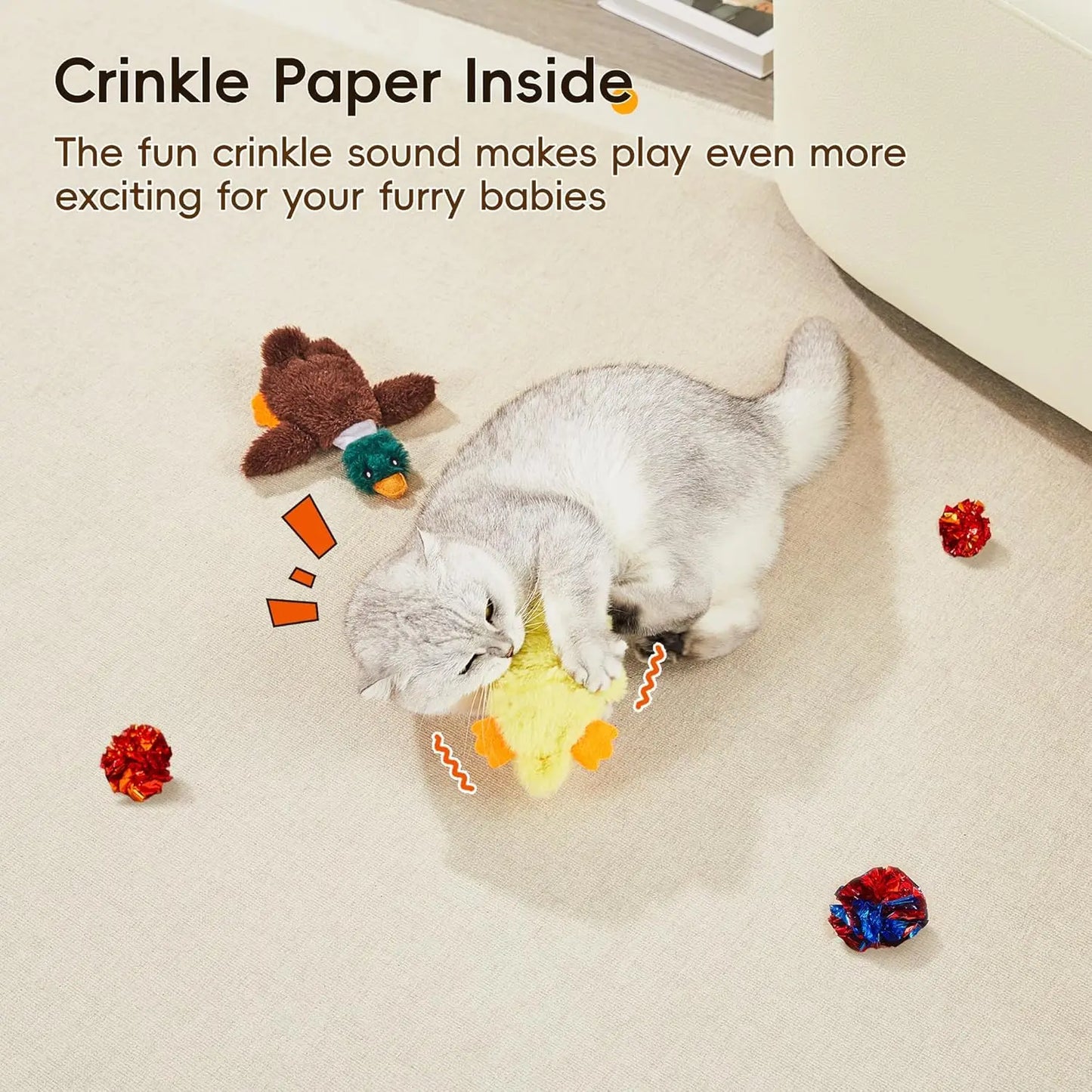 Cat Toys Catnip Crinkly Sound 2 Pcs, Mess-Free Stuffless Kitten Toy, Durable Feline Bite Interactive Kicker Toys for Ca