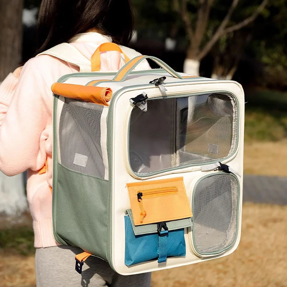 Dog & Cat Travel Carrier Bag Large Capacity Ventilated Mesh Pet Backpack Transparent Window Pet Backpack for Car Camping